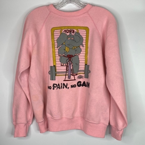 Bassett-Walker No Pain No Gain Elephant Raglan Sleeve Pink Sweatshirt Large - Picture 1 of 8
